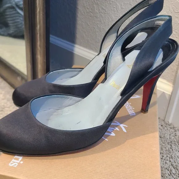 Christian Louboutin Picador 85 crepe satin 38.5 black slingback - Picture 7 of 8